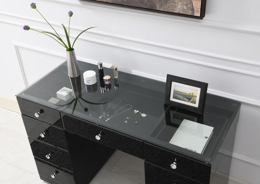G-316 - Glamour Vanity Set (MDF Dresser + Mirror Bluetooth Speaker With Lights) - Black