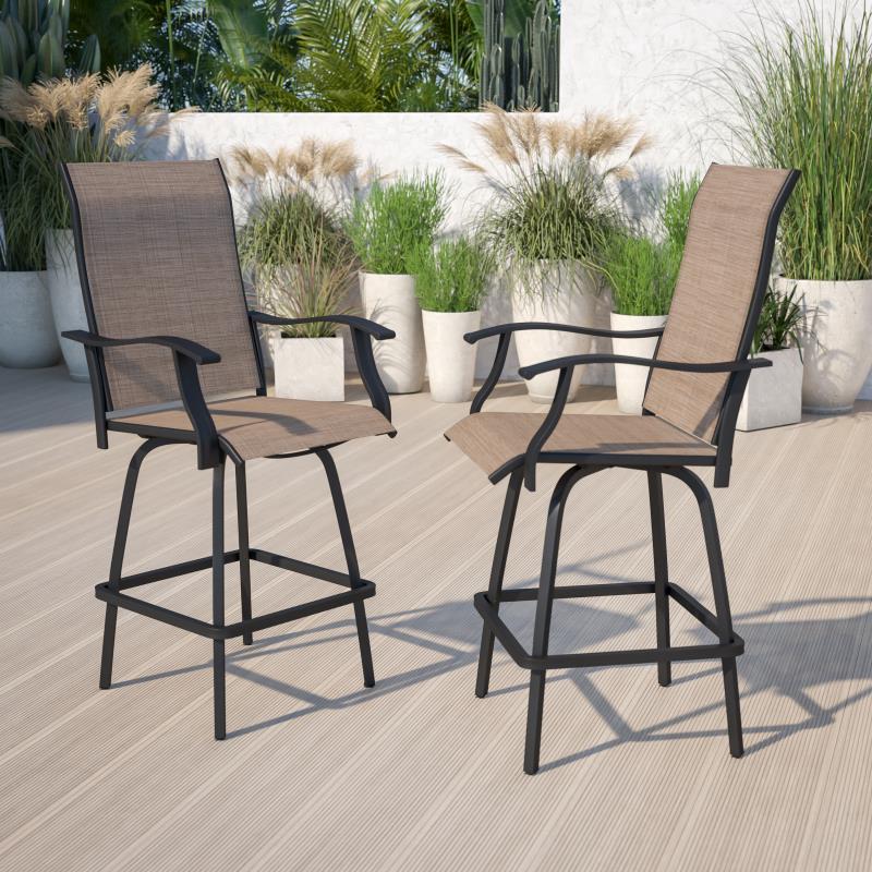 Valerie Patio Bar Height Stools Set of 2, All-Weather Textilene Swivel Patio Stools with High Back & Armrests