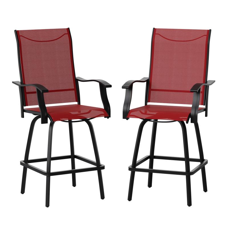 Valerie Patio Bar Height Stools Set of 2, All-Weather Textilene Swivel Patio Stools with High Back & Armrests