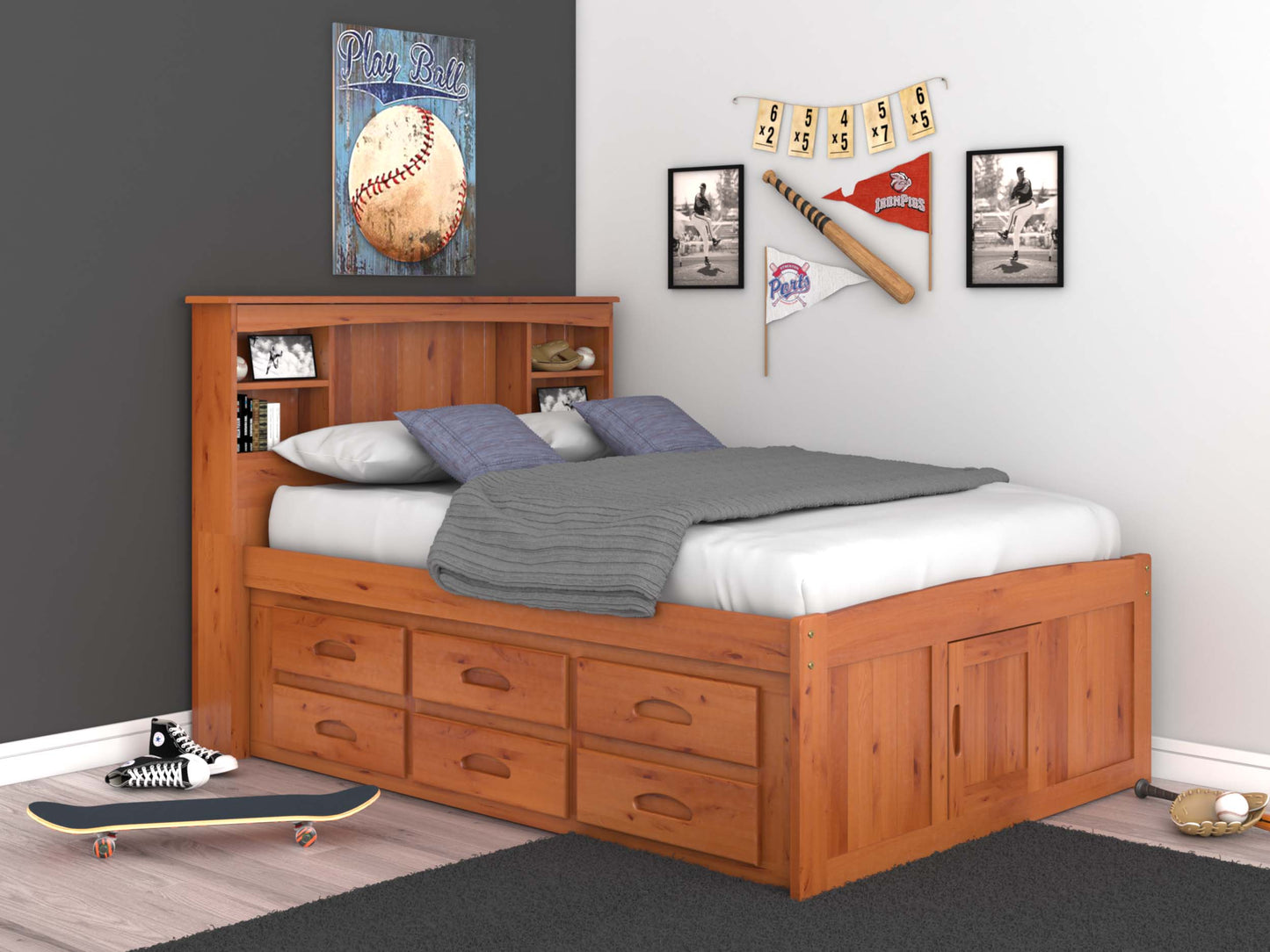 Bookcase Captains Bed in Honey