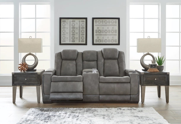 Next-Gen DuraPella Two-Tone Performance Fabric Dual Power Reclining Loveseat with Console