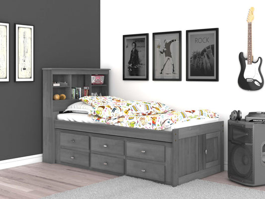 Bookcase Captains Bed in Charcoal