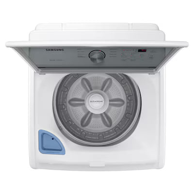 Lavadora de carga superior de 4.4 pies cúbicos en color blanco con agitador y reducción de vibración