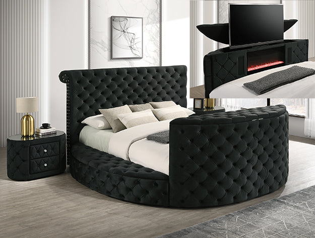 Cama elevable Voltare con chimenea y TV