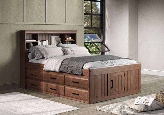 Bookcase Captains Bed in Walnut