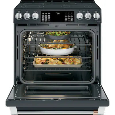 Cafe 30 in. 5 Burner Element Smart Slide-In Electric Range in Matte Black with True Convection, Air Fry