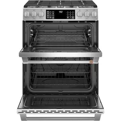 Cafe 30 in. 7.0 cu. ft. Slide-In Smart Double Oven Dual-Fuel Range with Convection and Self-Clean in Stainless Steel