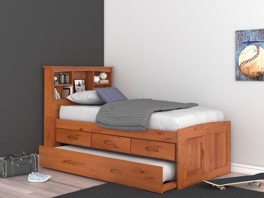 Bookcase Captains Bed in Honey