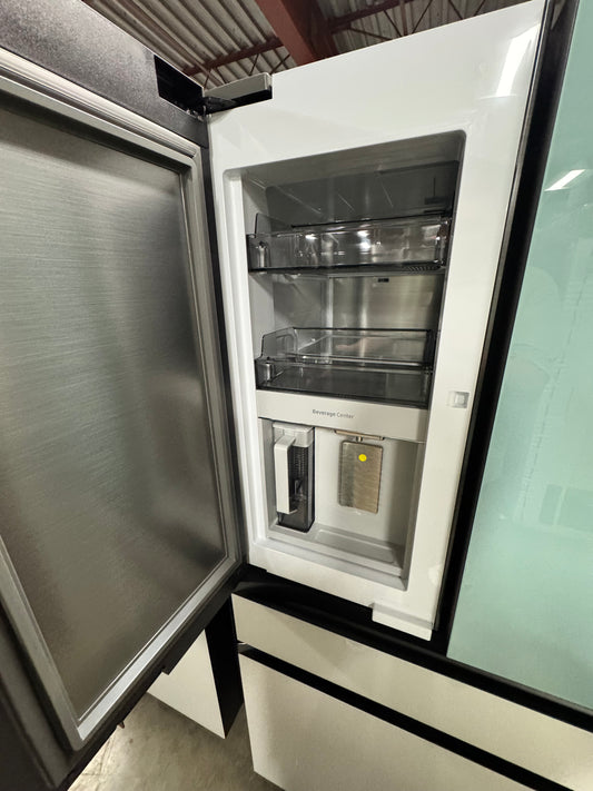 Samsung Bespoke 23 cu. ft. Counter Depth 4-Door French Door Smart Refrigerator in Morning Blue/White Glass with Beverage Center OUTLET