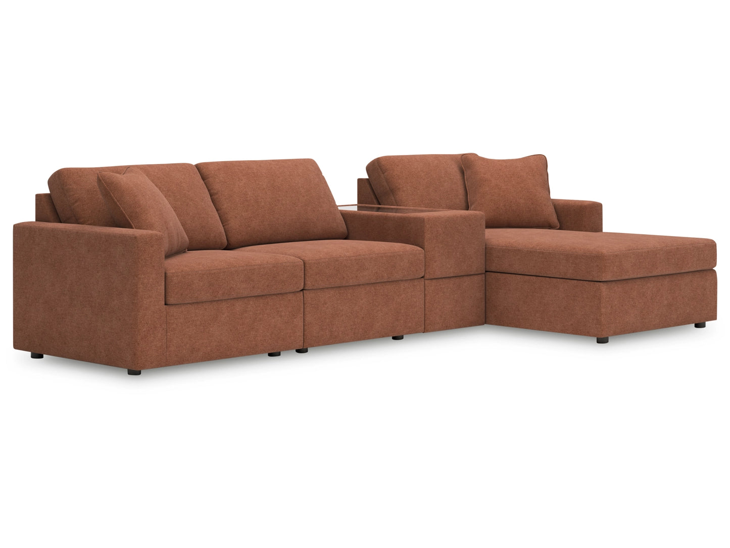 Modmax 4-Piece Modular Next-Gen Nuvella™ Performance Fabric Sectional with Chaise and Storage Console