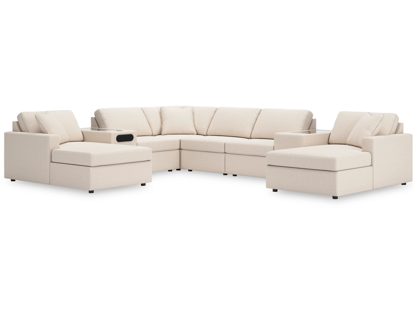 Modmax 8-Piece Modular Next-Gen Nuvella™ Performance Fabric Double Chaise Sectional with Audio and Storage Consoles