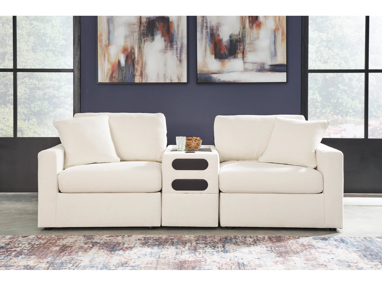 Modmax 3-Piece Modular Next-Gen Nuvella™ Performance Fabric Loveseat with Audio Console