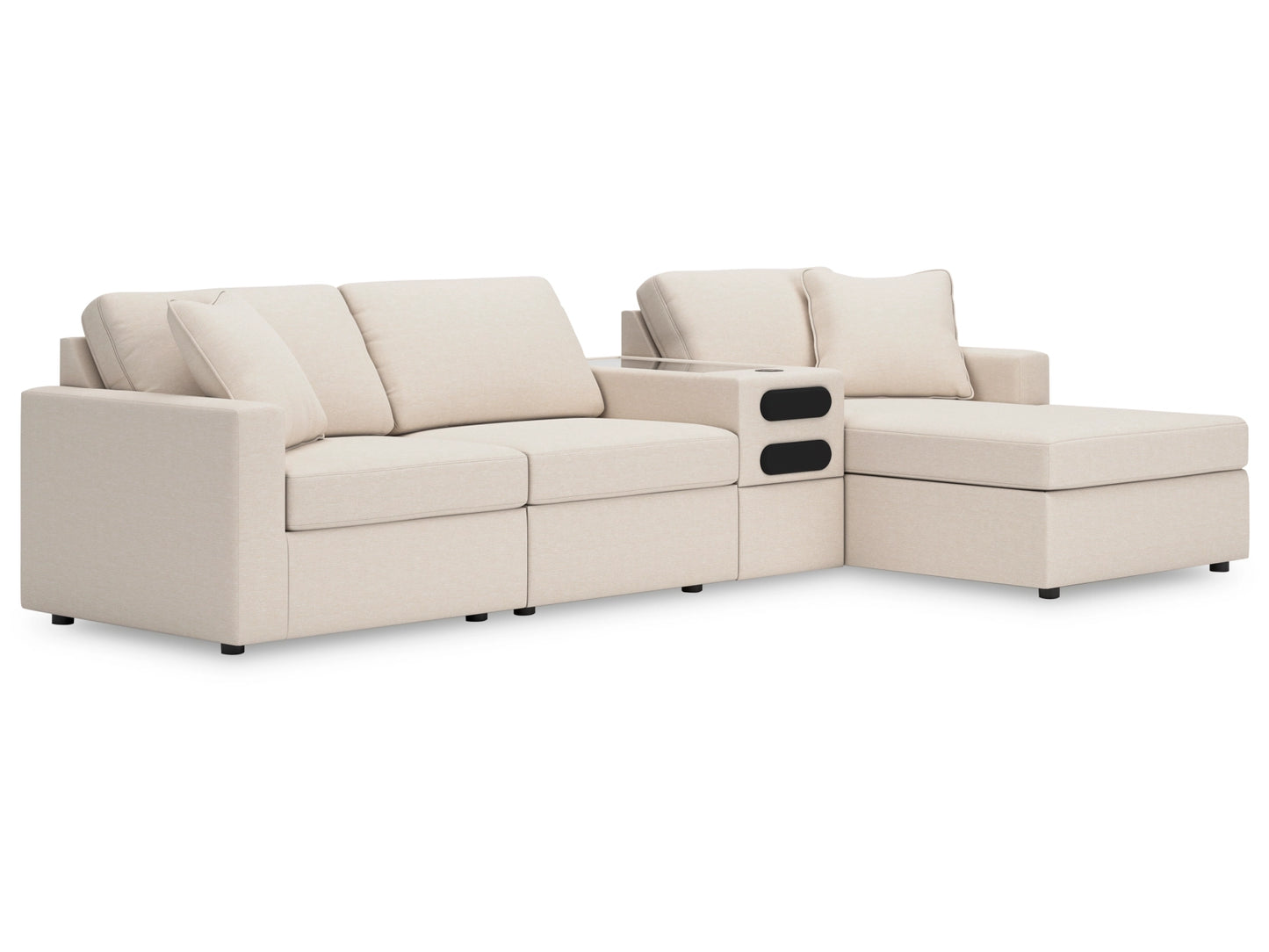 Modmax 4-Piece Modular Next-Gen Nuvella™ Performance Fabric Sectional with Chaise and Audio Console