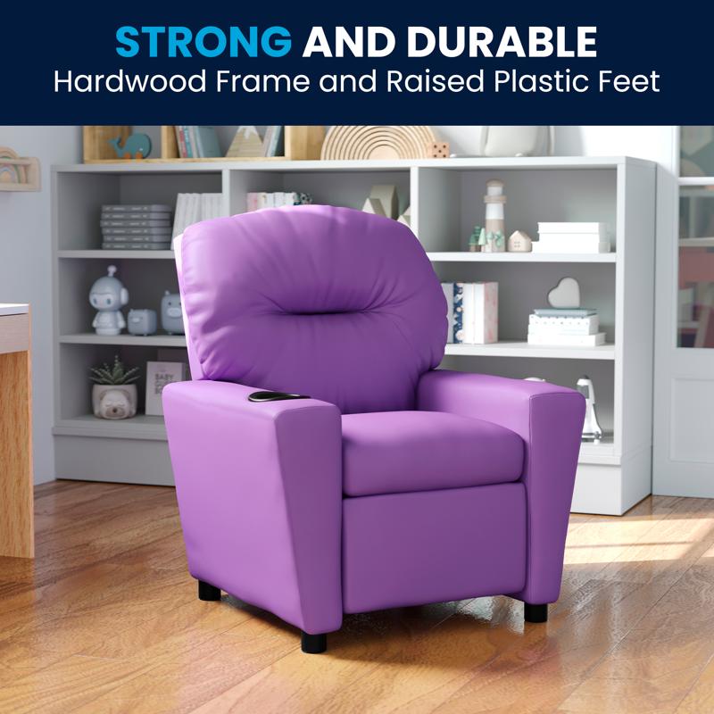 Contemporary Vinyl Kids Recliner with Cup Holder