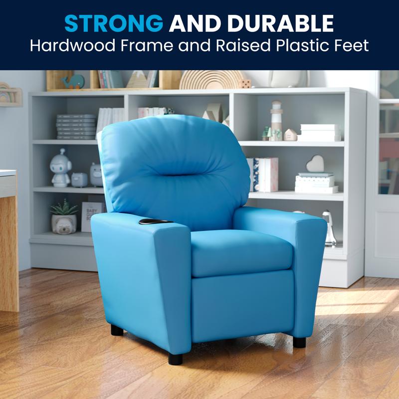 Contemporary Vinyl Kids Recliner with Cup Holder