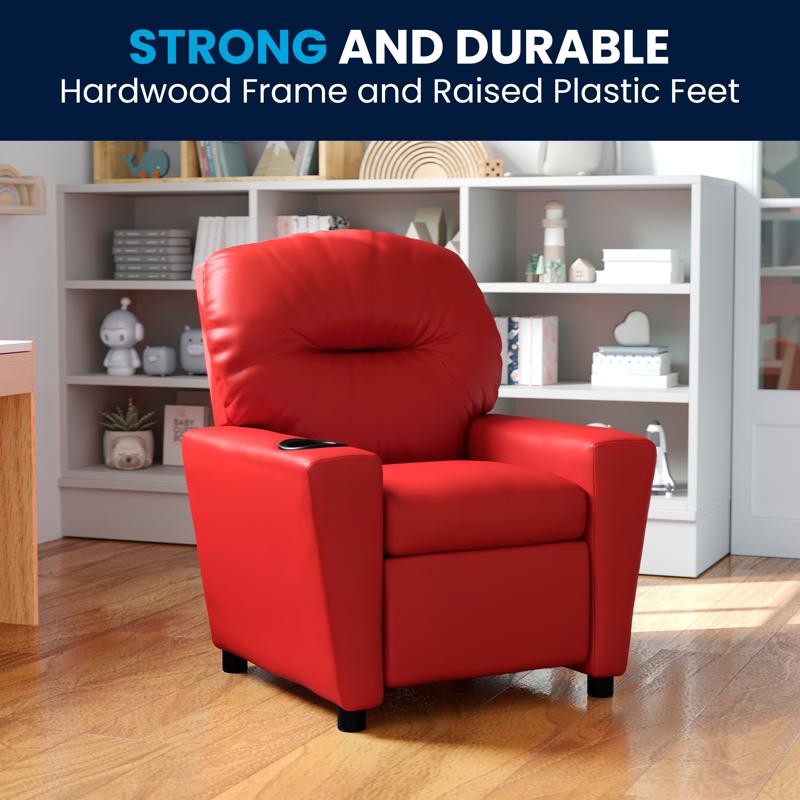 Contemporary Vinyl Kids Recliner with Cup Holder