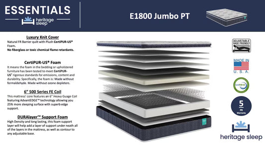 Heritage Sleep - Essentials Collection - E1800 Jumbo PT