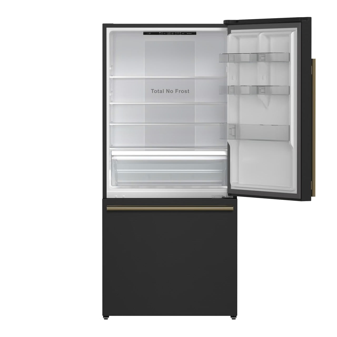 31 in. 17.2 cu. ft. Antique Brass Handles Included, Milano Espresso Bottom Freezer Right Swing Door Refrigerator, Black