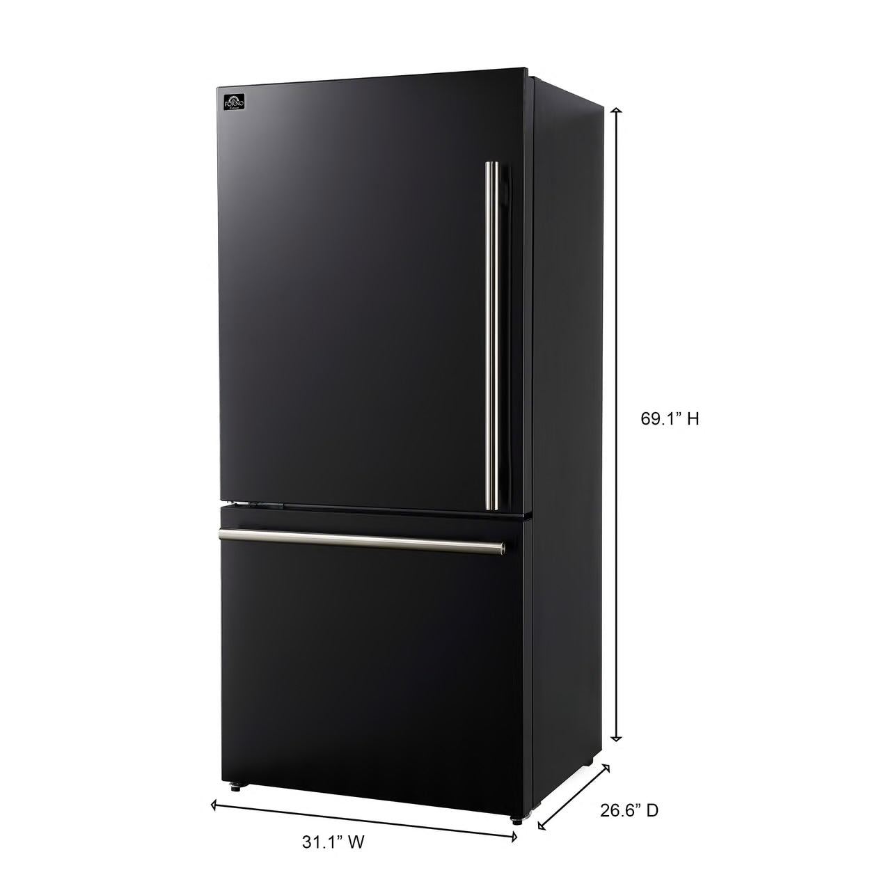 Milano Espresso 31-Inch Black Bottom Freezer Refrigerator, 17.2 Cu. Ft., Energy-Efficient, No Frost, Built-In Ice Maker