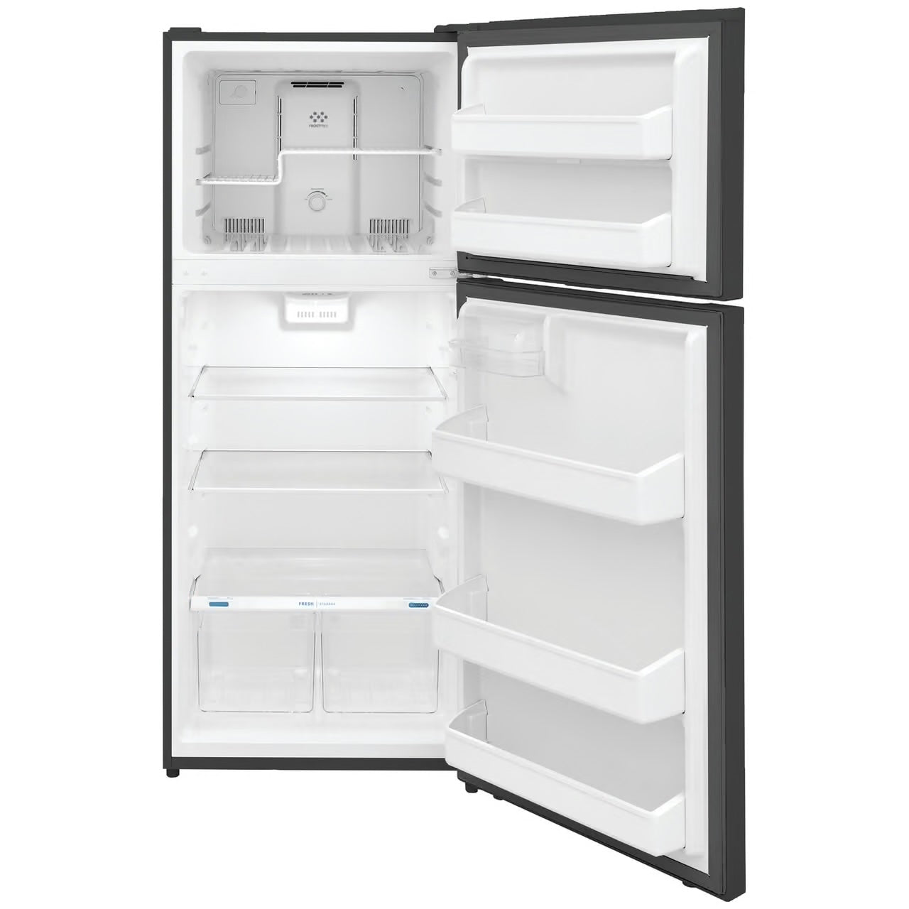 Refrigerador de 18 pies cúbicos con congelador superior en apariencia de acero inoxidable resistente a las huellas dactilares, ENERGY STAR