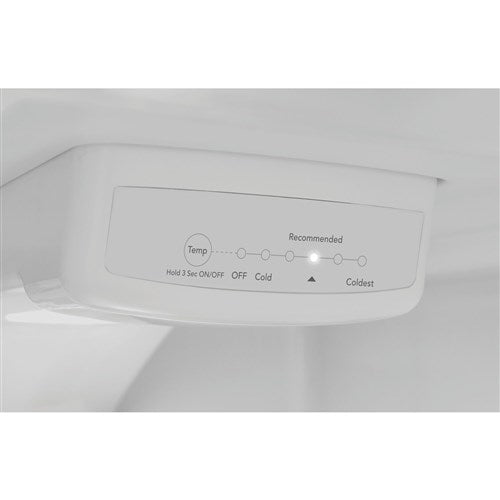 Refrigerador blanco de 28 pulgadas y 18 pies cúbicos con congelador superior, certificación ENERGY STAR