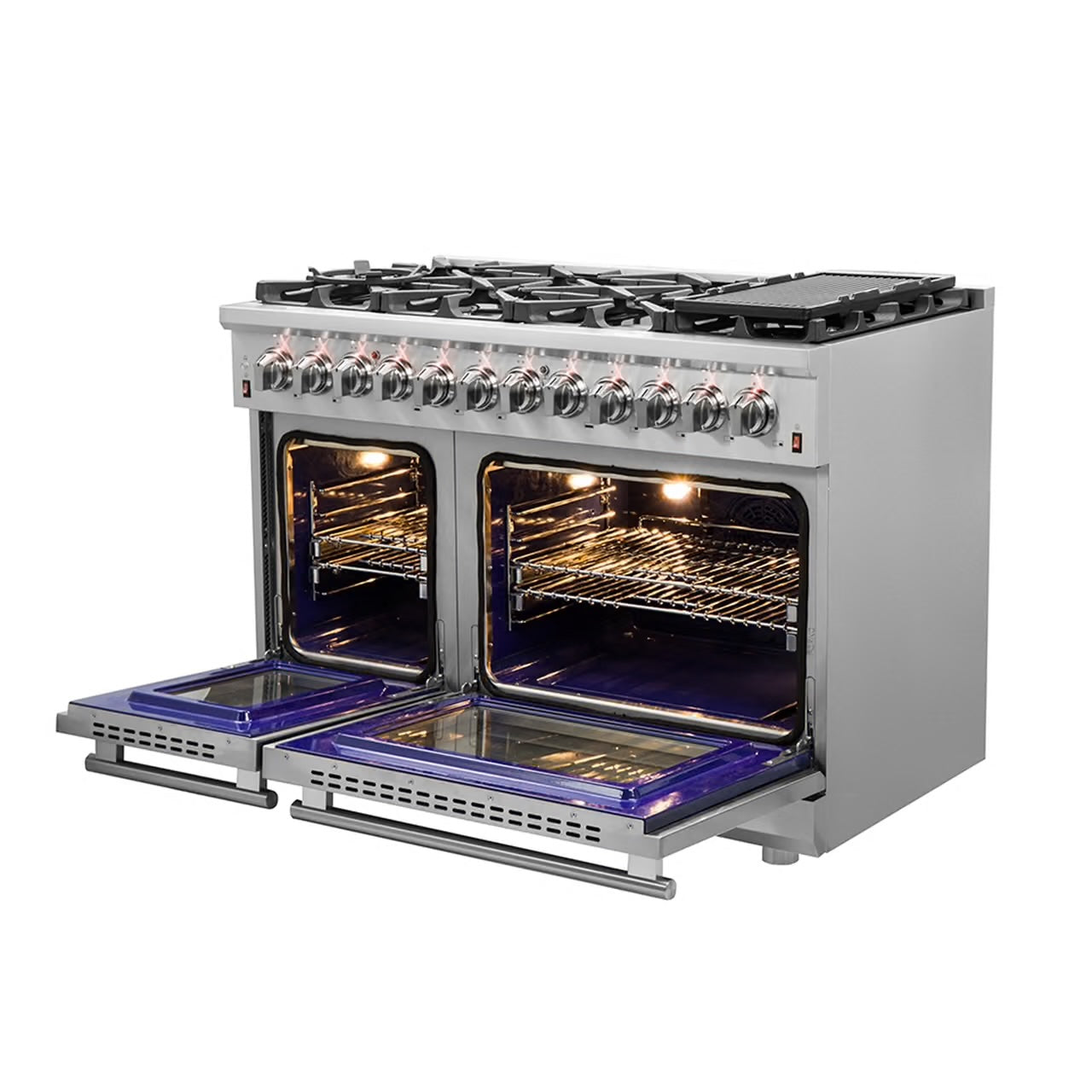 Massimo 48-Inch Freestanding Dual Fuel Range, 8 Burners, Double Convection Ovens