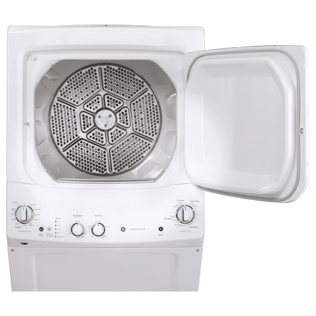 GE Stacked Laundry Center with 3.8-cu ft Top load Washer and Electric 5.9-cu ft Dryer