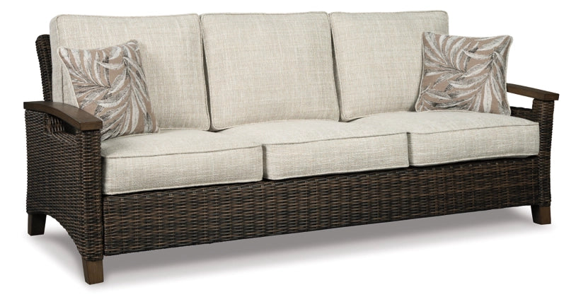 Outdoor Sofa and 2 Lounge Chairs With Fire Pit Table