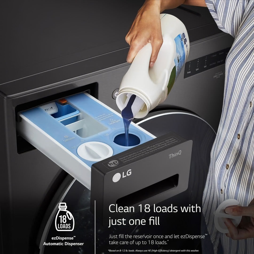 5.0 cu. ft. Stackable Smart Front Load Washer in Black Steel with ezDispense, AI Digital Dial, Steam and TurboWash360