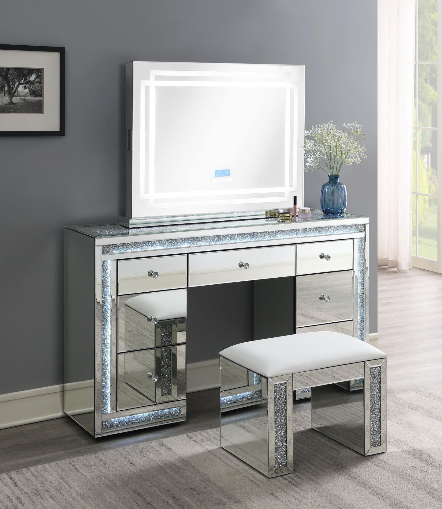 G-320 - Glamour Vanity Stool - Pearl Silver
