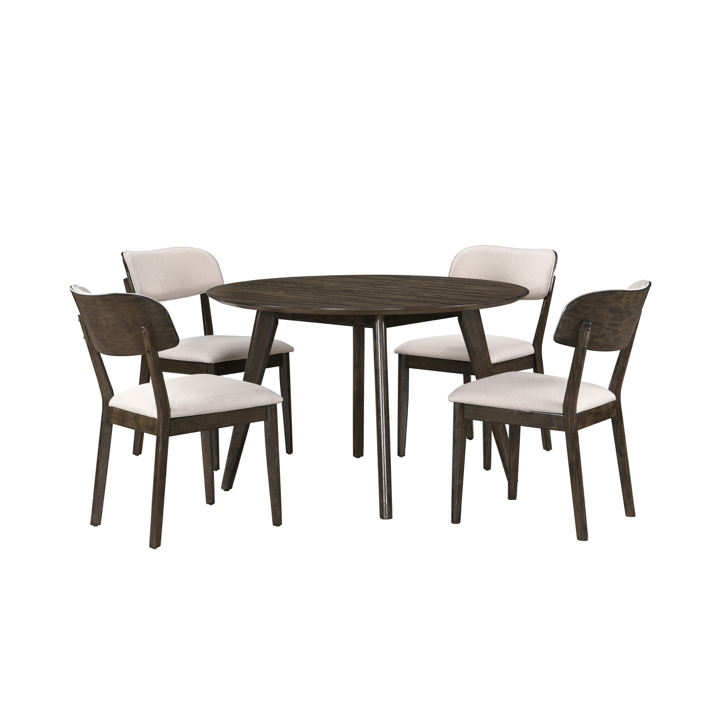 Rex - 48" Round Dining Table & 4 Open Back Chairs - Walnut Brown