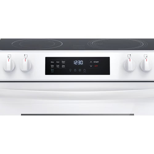 30 in. 5-Burner Element Slide-In Front Control Electric Range with Steam Clean in White OUTLET