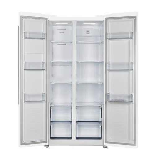 Salerno 15.6 cu. ft., 33 in. Freestanding Side-By-Side White Refrigerator with Antique Brass Handles
