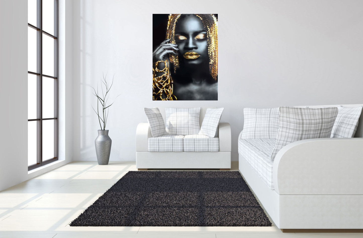 Temp Glass With Foil & Rhinestones - Woman Gold Hair - Black