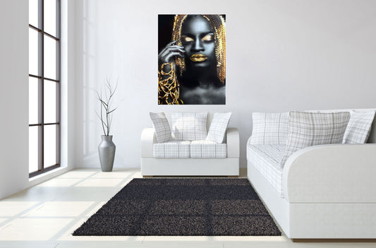 Temp Glass With Foil & Rhinestones - Woman Gold Hair - Black