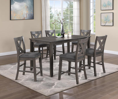 D160 - 7 Piece Dining Room Set (Counter Height Table, 6 Counter Chairs) - Gray