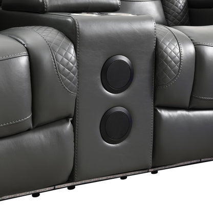 U93 - LED Power Reclining With Power Headrest, Bluetooth Speaker, And Drop Down Table Loveseat - Dark Gray