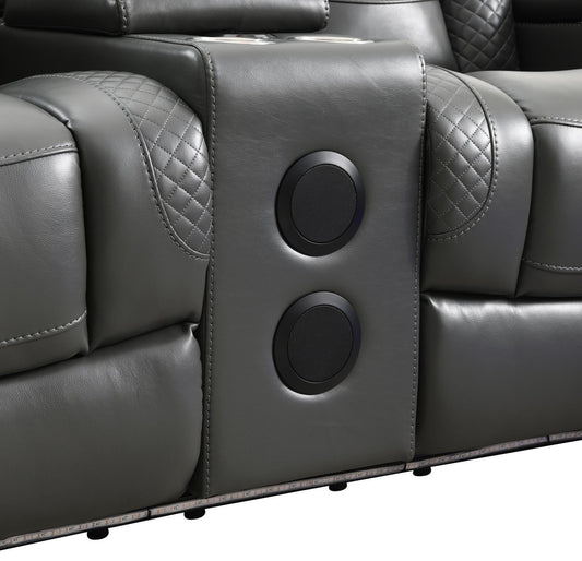 U93 - LED Power Reclining With Power Headrest, Bluetooth Speaker, And Drop Down Table Loveseat - Dark Gray