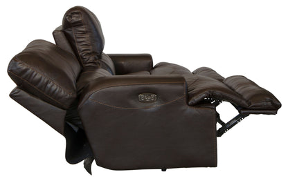 Wembley - Italian Leather Match Power Lay Flat Reclining Sofa With Power Adjustable Headrest & Lumbar - Chocolate