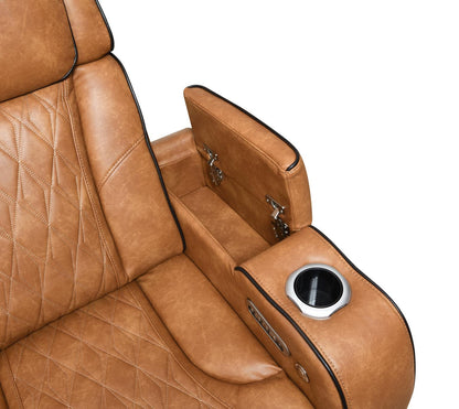 U12 - 3 Piece Power LED Sectional, Power Headrest, Heat, Massage Wireless Charger, And USB - Brown