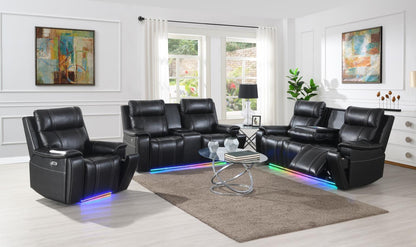 U68 - LED Power Reclining Loveseat With Console & Fridge,Wireless Charger, With Vibrator Arms - Black