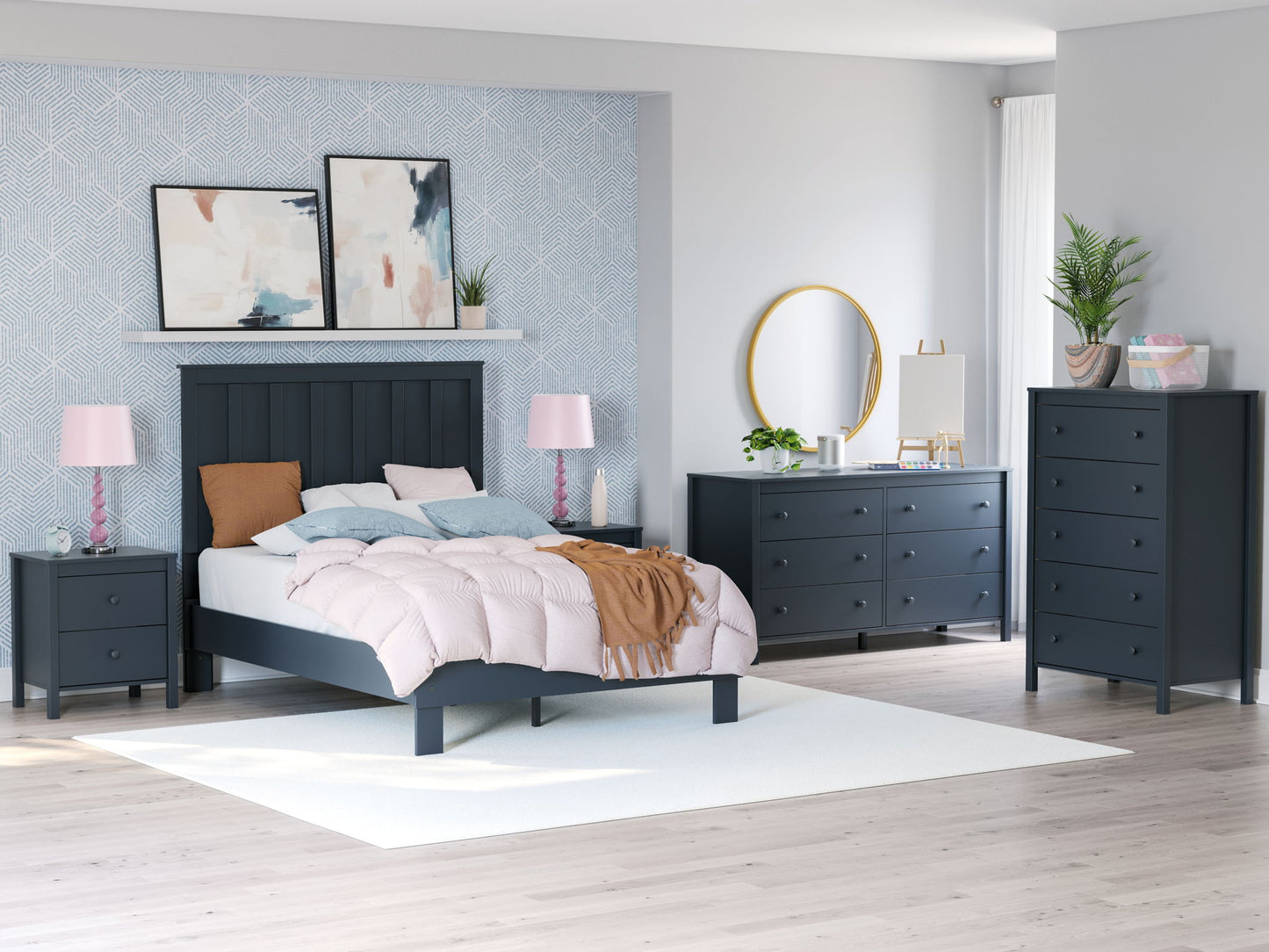 Simmenfort - Two Drawer Night Stand - Navy Blue