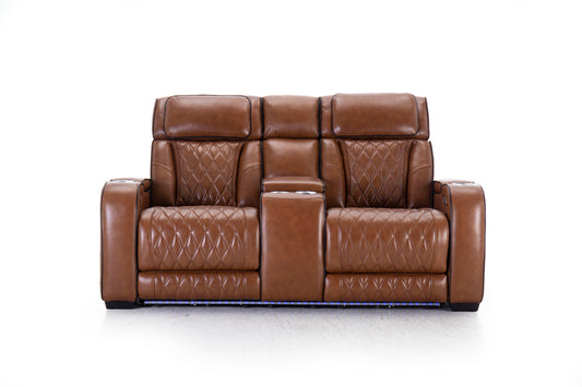 Mantle Double Power Reclining Console Loveseat
