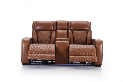 Mantle Double Power Reclining Console Loveseat