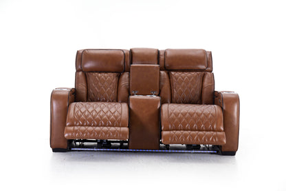 Mantle Double Power Reclining Console Loveseat