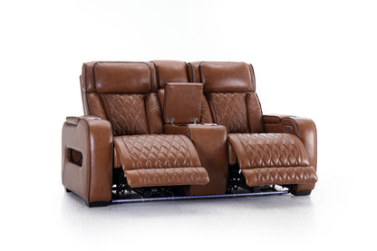 Mantle Double Power Reclining Console Loveseat