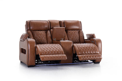 Mantle Double Power Reclining Console Loveseat