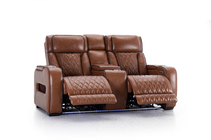 Mantle Double Power Reclining Console Loveseat