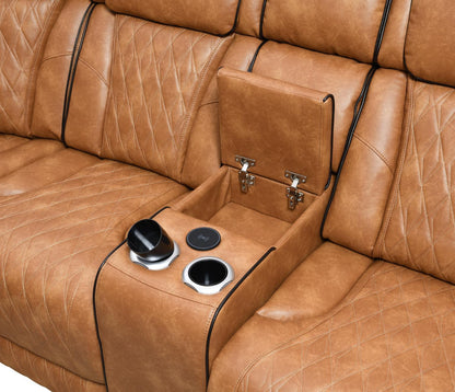 U12 - 3 Piece Power LED Sectional, Power Headrest, Heat, Massage Wireless Charger, And USB - Brown