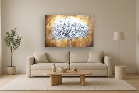 Temp Glass With Foil & Rhinestones - Abstract Tree - Light Brown